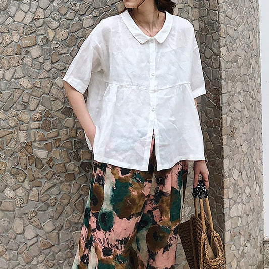 Women's 100% Linen Tops Half Sleeves Linen Shirt Loose Linen Blouse Soft Summer Clothing Casual Plus Size top Oversized Custom Clothing N292